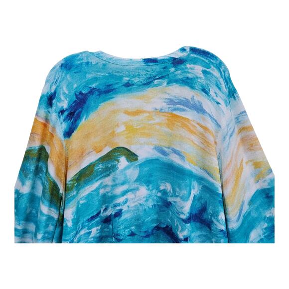 CHICO'S 4 Women's XXL Cardigan Sweater Ocean Watercolor Open Turquoise Bust 46" - Picture 6 of 8